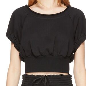 Pre-loved 3.1 Phillip Lim Black Shirred Cropped French Terry Top Small